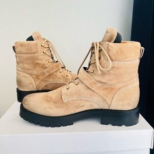 All Saints Paulina Suede Leather Buckle Moto Boot, Size 11, Brown/Tan, NWT